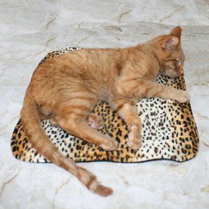 HAND CRAFTED Tan Leopard Fur Padded Cat Dog Mat